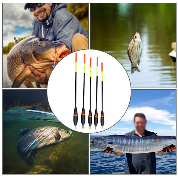 5 stk Holdbare Balsatræ Fiskeflydere Bobber Multifunktionelle Fiskefoder Agner Tilbehørspakke ( )