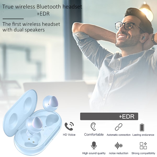 Trådlösa Bluetooth 5.0 Hörlurar Hifi Stereo Headset med Dubbla Mikrofoner