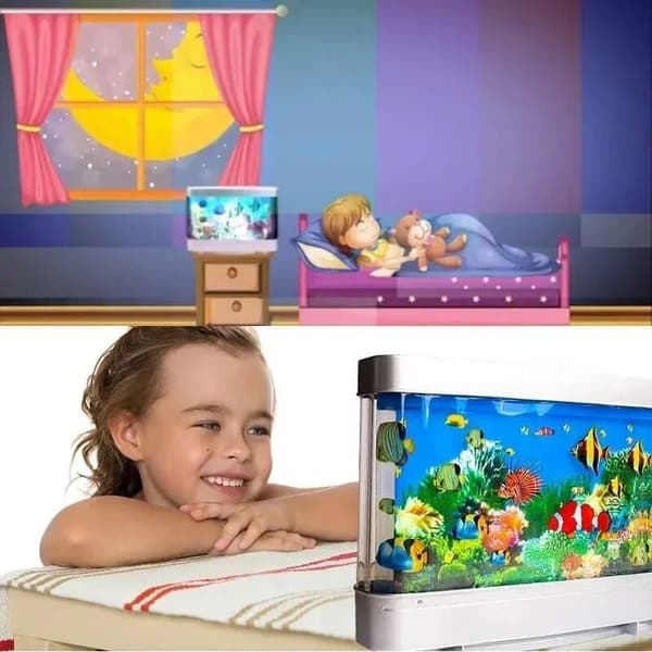 Artificial Aquarium, Cute Moving Fish, Decorative Virtual Ocean Lamp with Moving Night