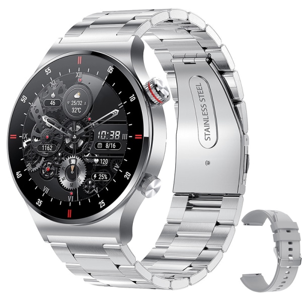 QW33 smart watch ny Bluetooth -samtal för män full pekskärm sport Bluetooth qw33 smart watch+Sxi Silver+Silver Three Plants