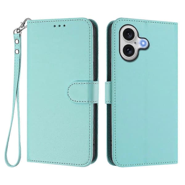 17 Læderpung-etui med stativ og håndledsrem til telefonen Light green Mint Green