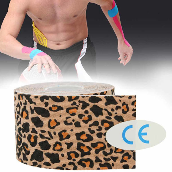 Elastisk sportsteip i bomull med lim, for belastningsskader, muskeltaping, bandasje, leopardmønster