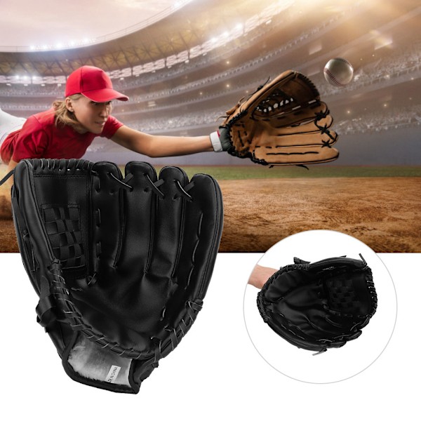 PVC Tyk Baseball Handske Træningskonkurrence Handsker til Voksne Børn (Sort 12,5 tommer)