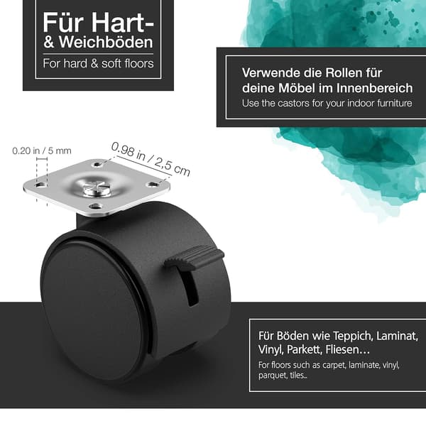 【BEMS】Möbel med 4 hjul 30 mm. Transporthjul med bromsar. Ro