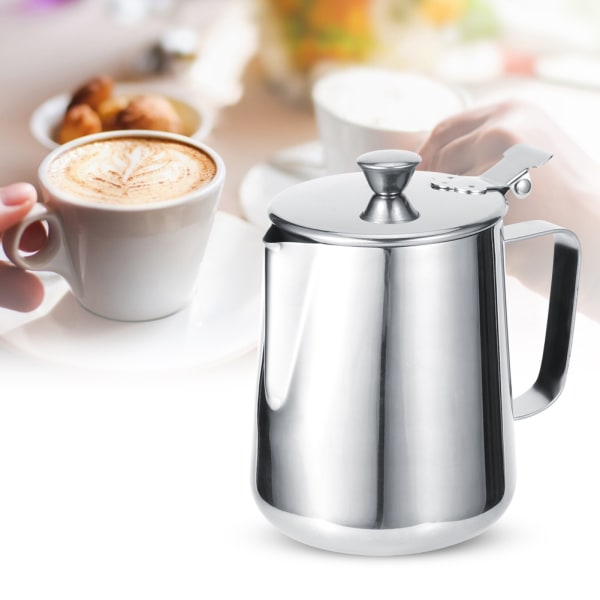 Rustfritt stål Tykke melkeskummende kopp Kanne Kaffekande Latte Art med lokk for hjemmekaffe1000ML /