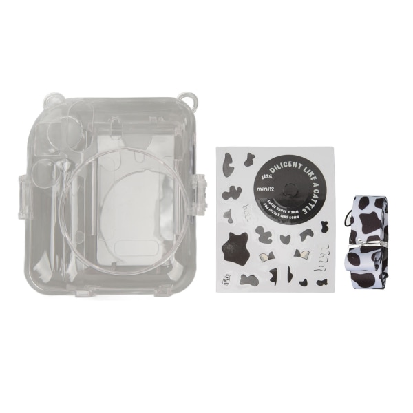 Instant Camera Case Kit Axelremsdekal Case Slitstarkt kamera Skyddande genomskinligt case för Instax Mini 12 Cow Pattern /