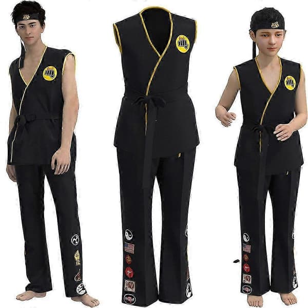 Cobra Kai træningsdragt karate kostume rollespilskostume polyester kortærmet sæt unisex flere størrelser Black 120cm