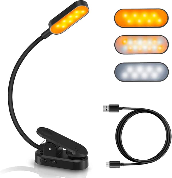 Læselampe 16 LED-læselampe med klemme, USB-genopladelig 9[BEMS]