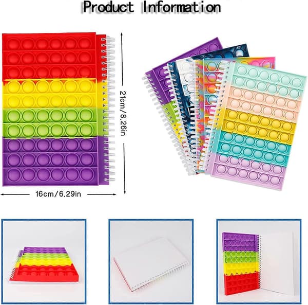 Pop Bubble Fidget Notebook, Popper Notebook för Flickor Pojkar, Stressavlastande Fidget Notebook för Barn Skola Hem Högskola Kontor (Regnbåge)