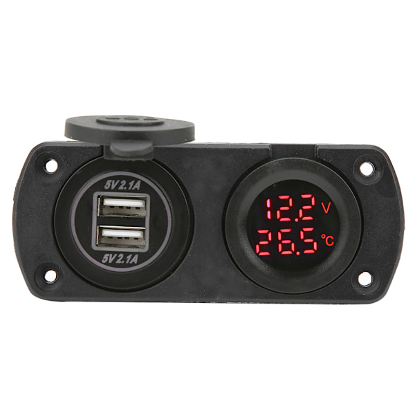Temperatur Voltmeter Lader Bil Dobbel USB 12V Strømuttak Sigarettenneruttak Rød
