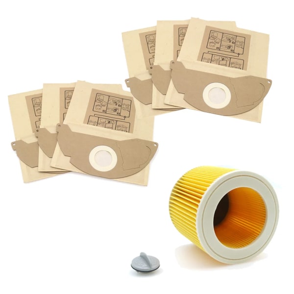 6st papperspåsar+1st damm Hepa-filter för Karcher dammsugare delar Cartrid