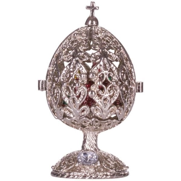 danila-souvenirer Fabergé-ägg snidat med Frälsarens kyrka på blod 6,5 cm, silverfärg