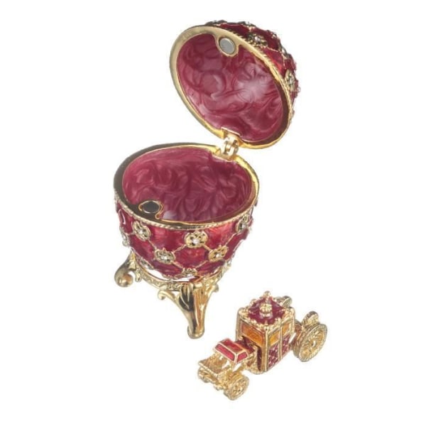 Dekorativt föremål - Coronation Fabergé ägg - smyckeskrin med vagn 6,5 cm, röd - danila-souvenirer