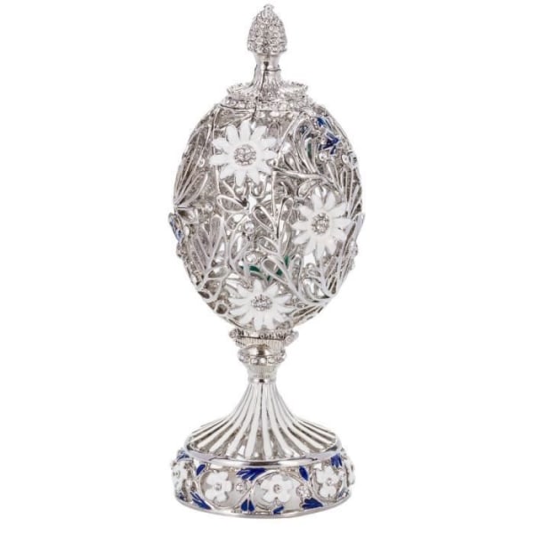 Dekorativt föremål - Fabergé ägg snidat med blommor och fjäril 16,5 cm, silverfärg - danila-souvenirer
