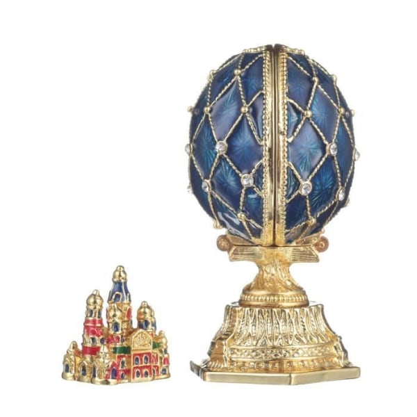 danila-souvenirer Fabergé-ägg med Frälsarens kyrka på blod 6,5 cm, blå
