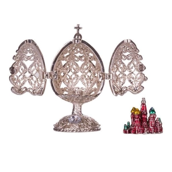 danila-souvenirer Fabergé-ägg snidat med Frälsarens kyrka på blod 6,5 cm, silverfärg