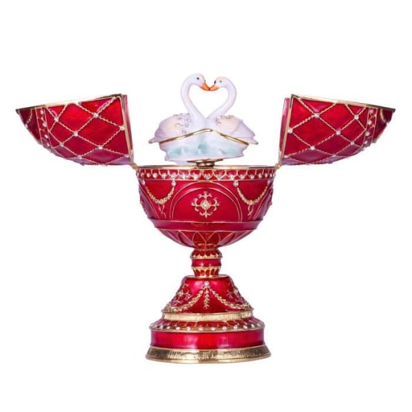 Dekorativt föremål - Fabergé äggspeldosa smyckeskrin med två svanar 17 cm, röd - danila-souvenirer