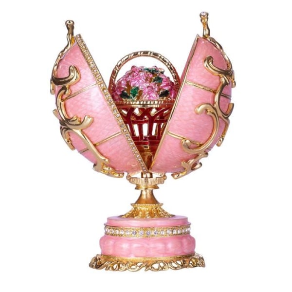 Dekorativt föremål - Fabergé äggspeldosa smyckeskrin Vårblommor med korg 16,5 cm, rosa - danila-souvenirer