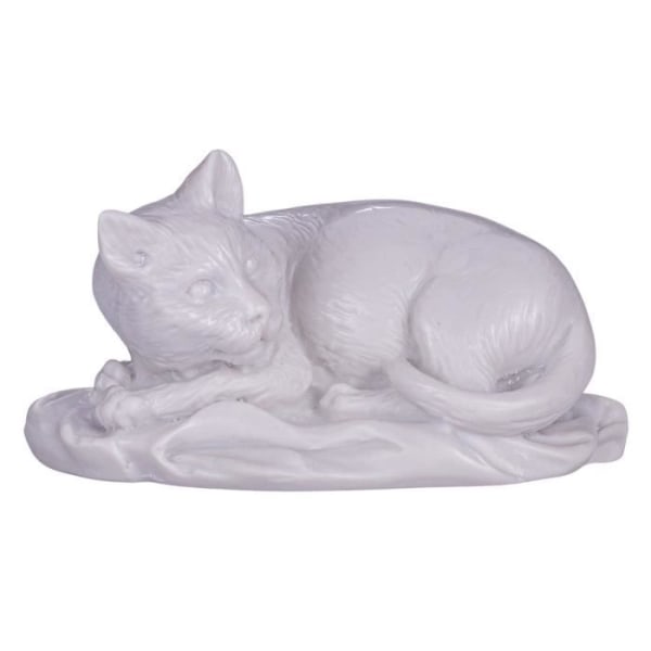 danila-souvenirstatyett - dekorativ marmorfigur av liggande vit katt 10 cm