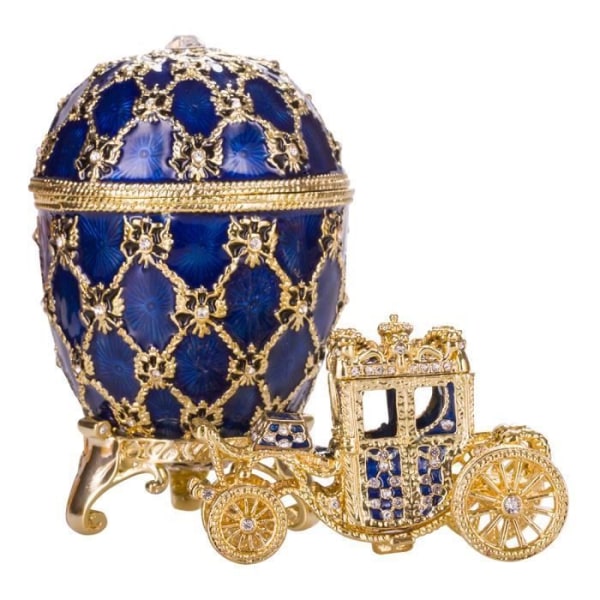 Dekorativt föremål - Coronation Fabergé ägg - smyckeskrin med vagn 10 cm, blå - danila-souvenirer