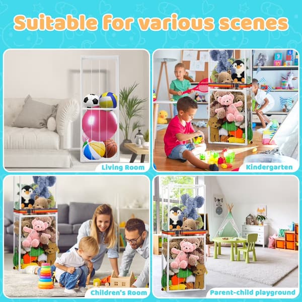 Oppbevaringsorganisator for kosedyr, hvit, stor PVC-leketøyholder med elastisk bånd, plassbesparende for lekerom
