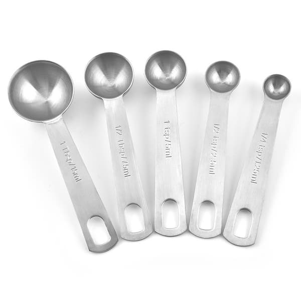 Måleskjeer i rustfritt stål for baking, krydder, matlaging og kaffe, 5-delt sett med børstet finish Sanded 5pc Set