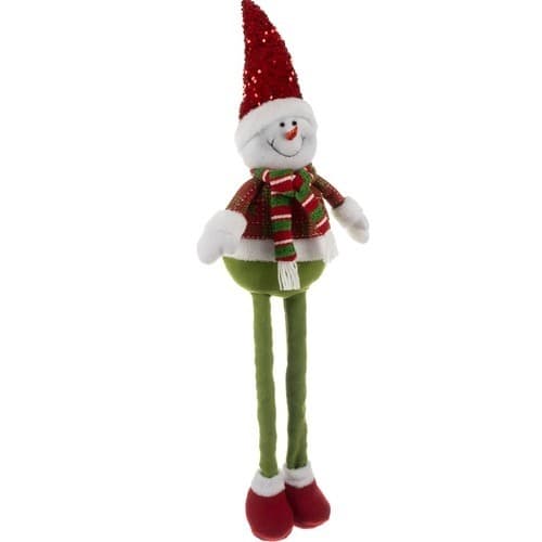 Snemand julepynt, 95 cm, teleskopben, polyester, hvid grøn rød
