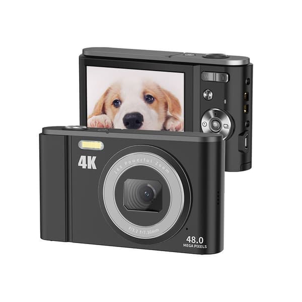 48MP Digitalkamera 16x Zoom 4K Video, Sort, Kompakt til Begyndere