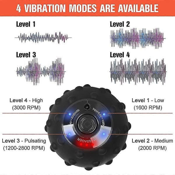 4-trins vibrerende massagebold, mini, genopladelig vibrationsbold