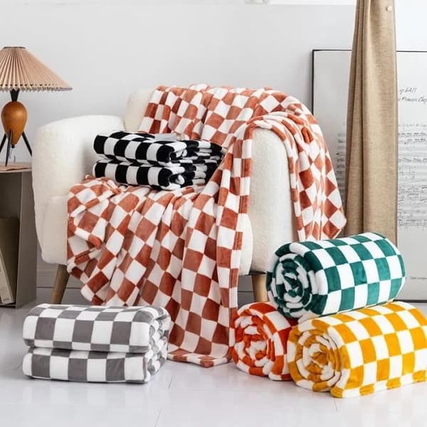 Grønt ternet flanneltæppe, blødt varmt tæppe til seng sofa, 100x150cm, gave