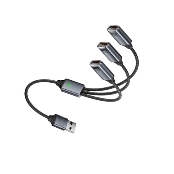 USB 3-i-1 Splitterkabel, Flettet Aluminiumlegering, OTG Adapter Hub til Telefon Tablet PC, Grå