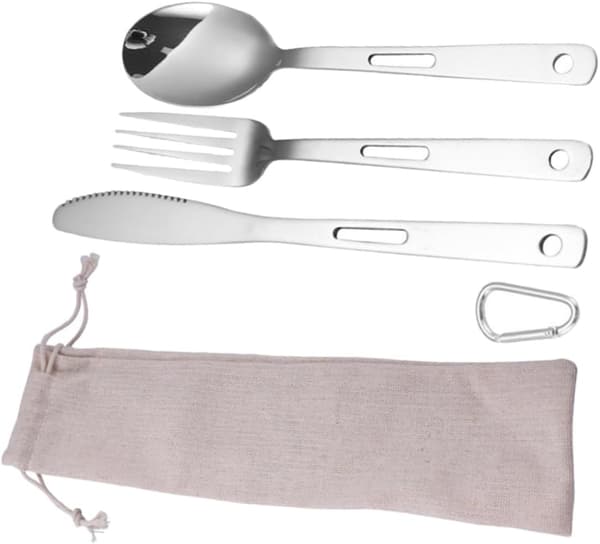 Bærbart bestikksett for camping, bestikkholder og serveringsbrett, rustfritt stål
