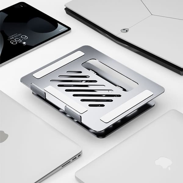 Justerbart laptopstativ til 17-tommer enheder, sølv, foldbart, bærbart, aluminiumslegering