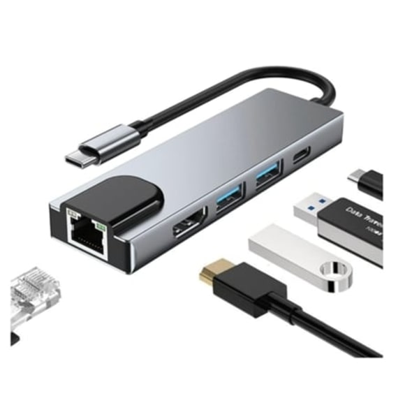 4-i-1 USB-C Docking Station USB-C Hub Adapter til Macbook Mac Pro Mac Mini iMac Grå