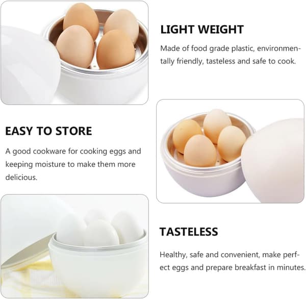 Mikrobølgeovn Eggekoker og Posjer, 4-Egg Kapasitet, Eggformet Dampkoker, Plast, for Rask Eggtilberedning