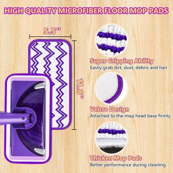 Sett med 6 gjenbrukbare Flash Powermop mopprefiller, mikrofiberputer for Swiffer Wet Jet spraymopper