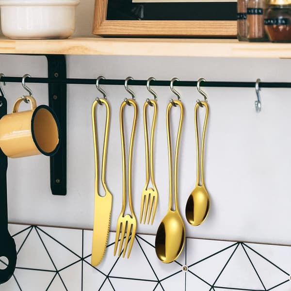 36-dels bestikksett i rustfritt stål, hult design, til middag golden