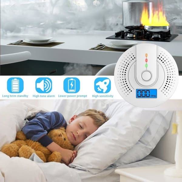 Kolmonoxidlarm och CO-detektor med LED-display, AA-batteri ingår ej