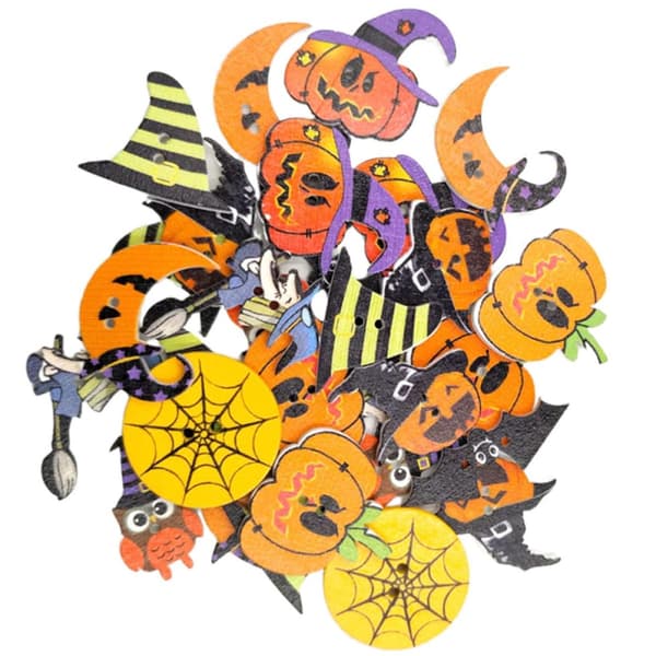 50 st. träknappar för sömnad, 2 hål, Halloween-pumpa uggla häxa, DIY-pyssel