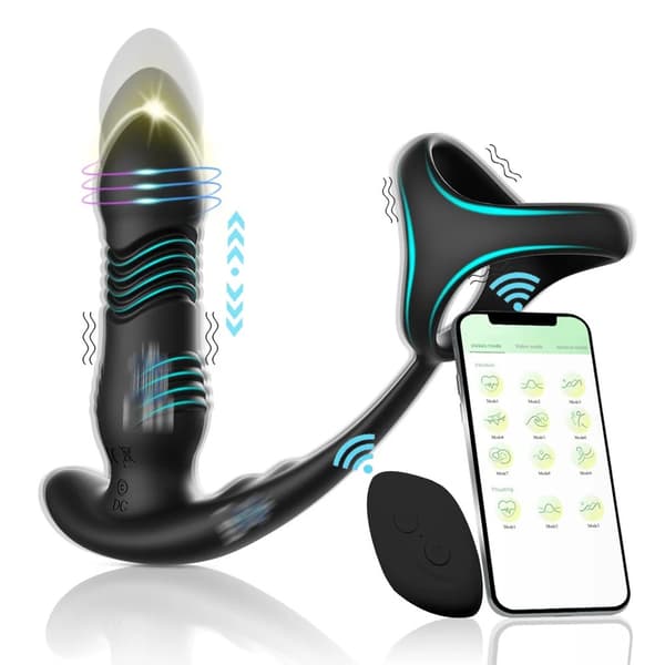 Fjernbetjent vibrerende ring, APP vibrationsforsinkelse, silikone, sort, til voksne