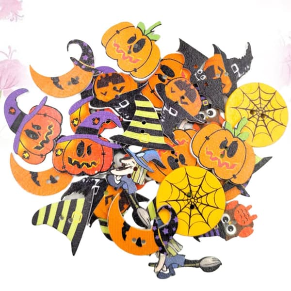 50 st. träknappar för sömnad, 2 hål, Halloween-pumpa uggla häxa, DIY-pyssel