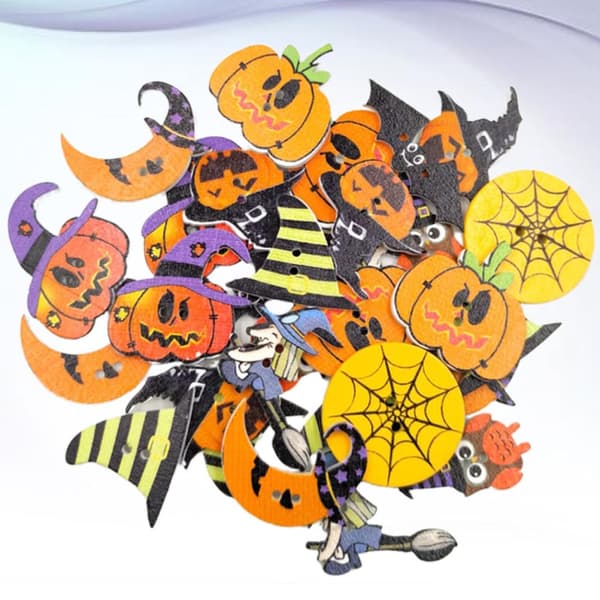 50 st. träknappar för sömnad, 2 hål, Halloween-pumpa uggla häxa, DIY-pyssel