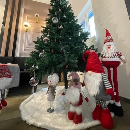 Rød Hvit Julenissefigur, Teleskopben, 95 cm, Polyester, Juledekorasjon