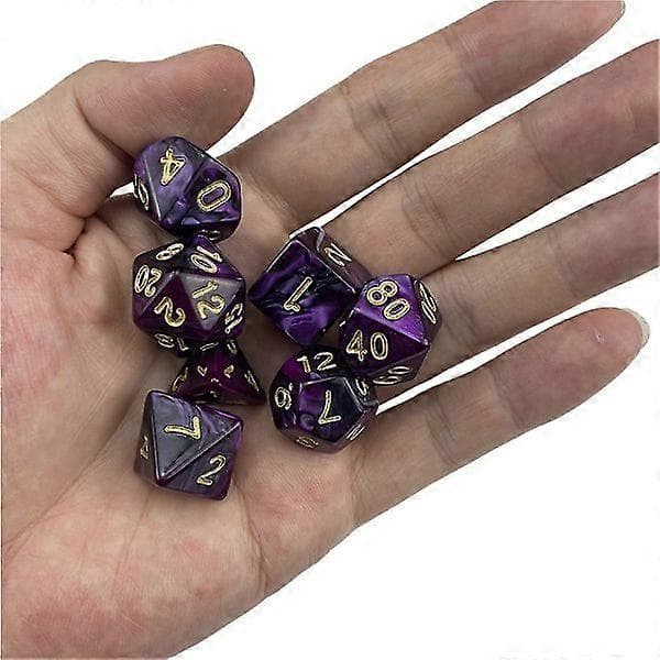7 stk. polyhedriske terninger, RPG brætspilsterninger.