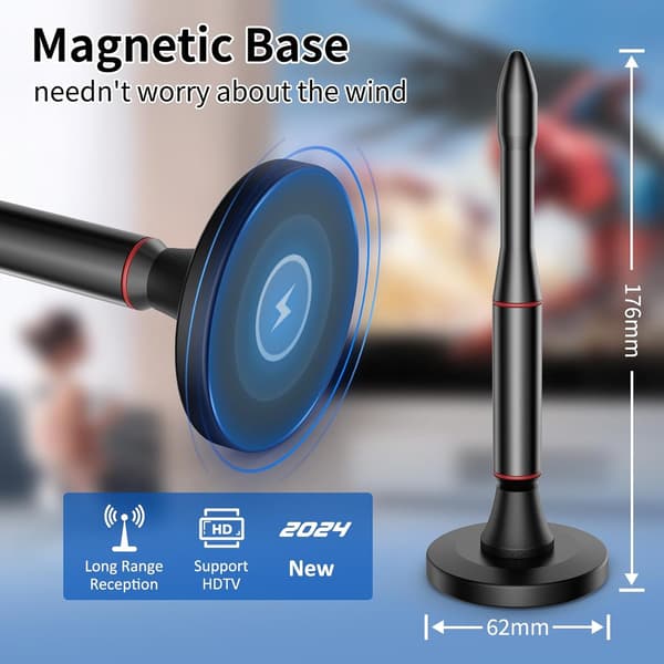 Inomhus digital TV-antenn 650+ miles, 4K 1080p, stöder lokala kanaler