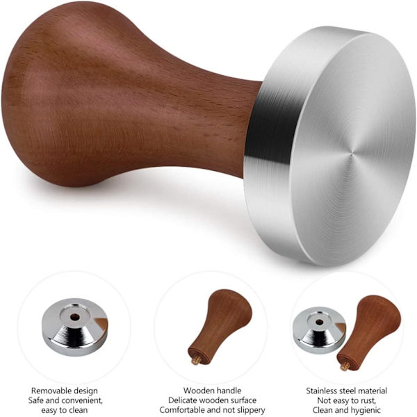 Solid kaffe-tamper i aluminium for espressomaskin med trehåndtak Aquaforge
