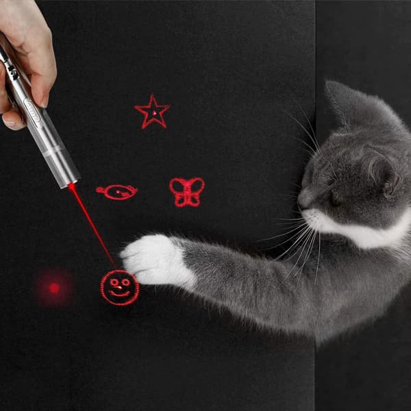 USB Genopladelig Kat Laserpointer Legetøj, 7-i-1 med 5 Mønstre, Interaktiv Kæledyrsjager til Katte Hunde