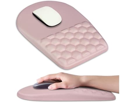 Ergonomisk musematte med håndleddsstøtte, sklisikker PU-base, rosa skrivebordsmusematter.