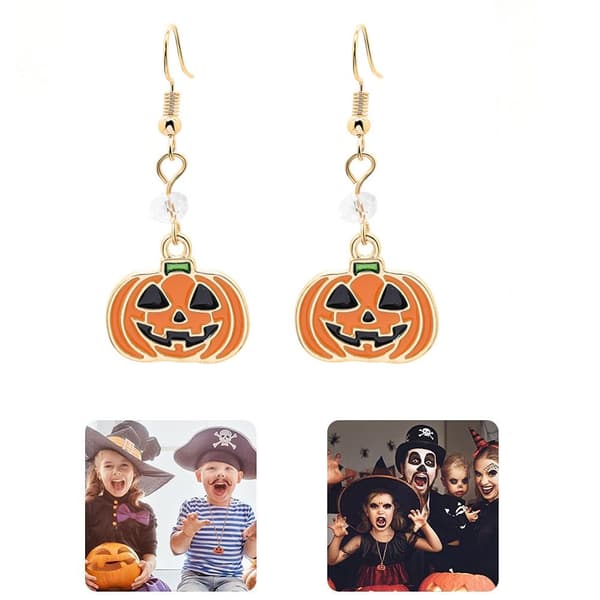Halloween Græskar Øreringe, Gul, Zinklegering, 2.1x5 cm, Søde Spooky Smykker