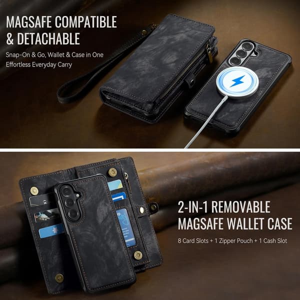 Magnetisk deksel til Samsung Galaxy S26 Plus, avtakbar lommebok, rosa